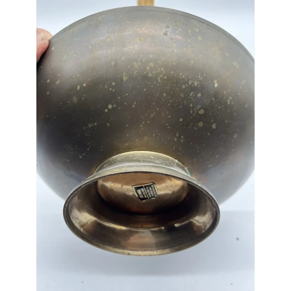 Vintage Solid Brass Enameled‎ Floral Color Painted Bowl 12